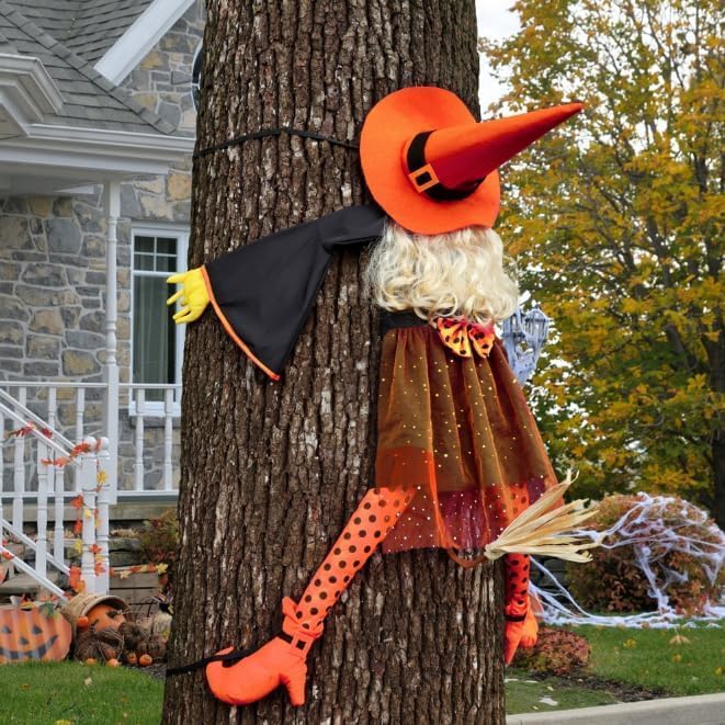 Detalle de HOIIOH 53-Inch Orange Crashing Witch Halloween Yard Decoration