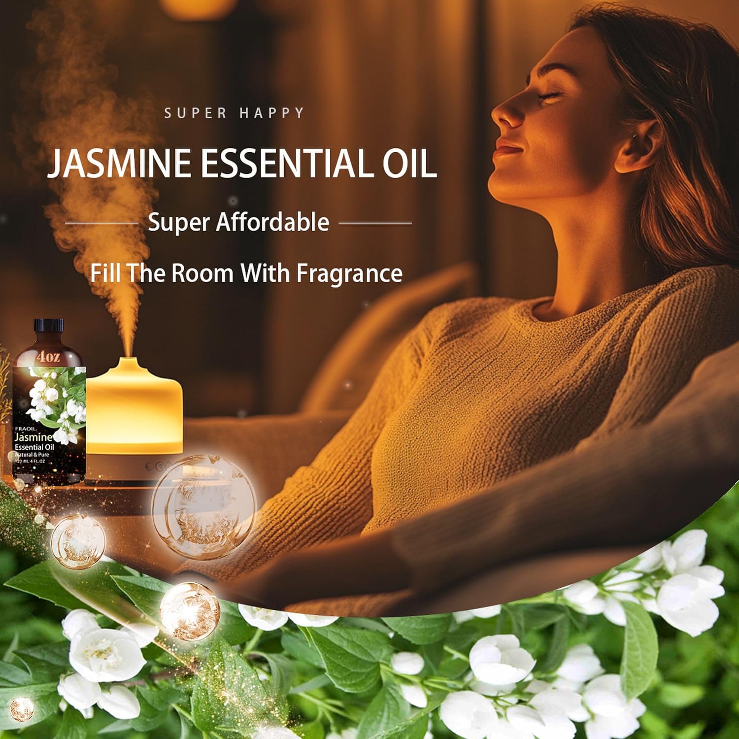 Detalle de FRAOIL Jasmine Essential Oil 4 oz (120 ml) for Diffuser, DIY Crafts & Gifts