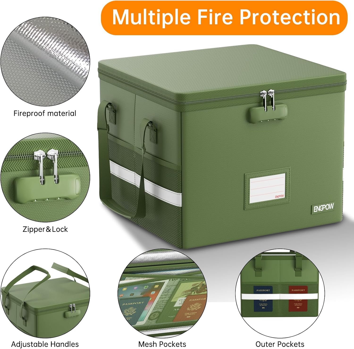 Detalle de ENGPOW EG128GRXNEW Fireproof File Box, 5200°F, Collapsible and Lockable