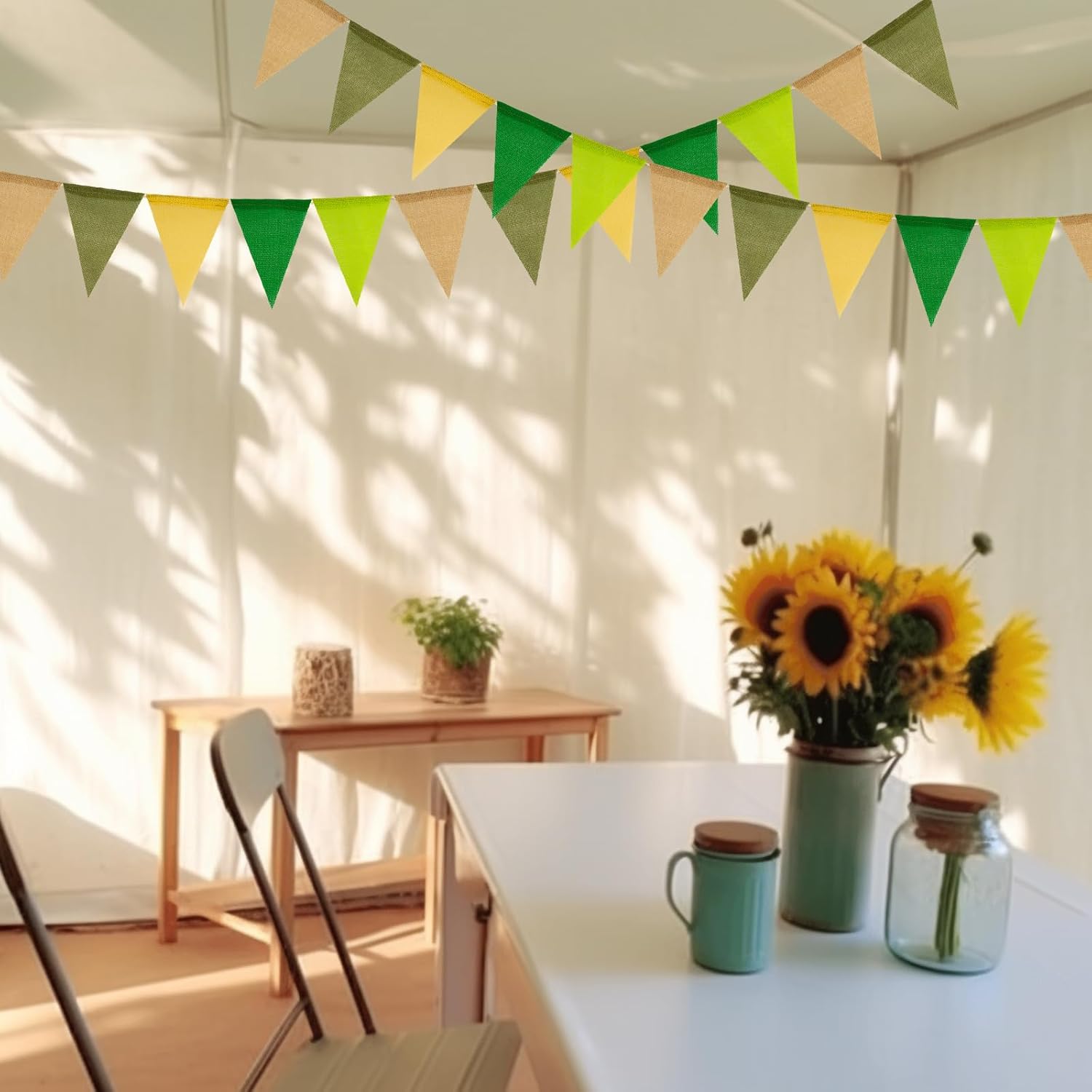 Thumbnail 4 de jijAcraft Wimpelkette Outdoor wetterfest Salbeigrün – 20 m Garten-Wimpelgirlande mit 60 Wimpeln