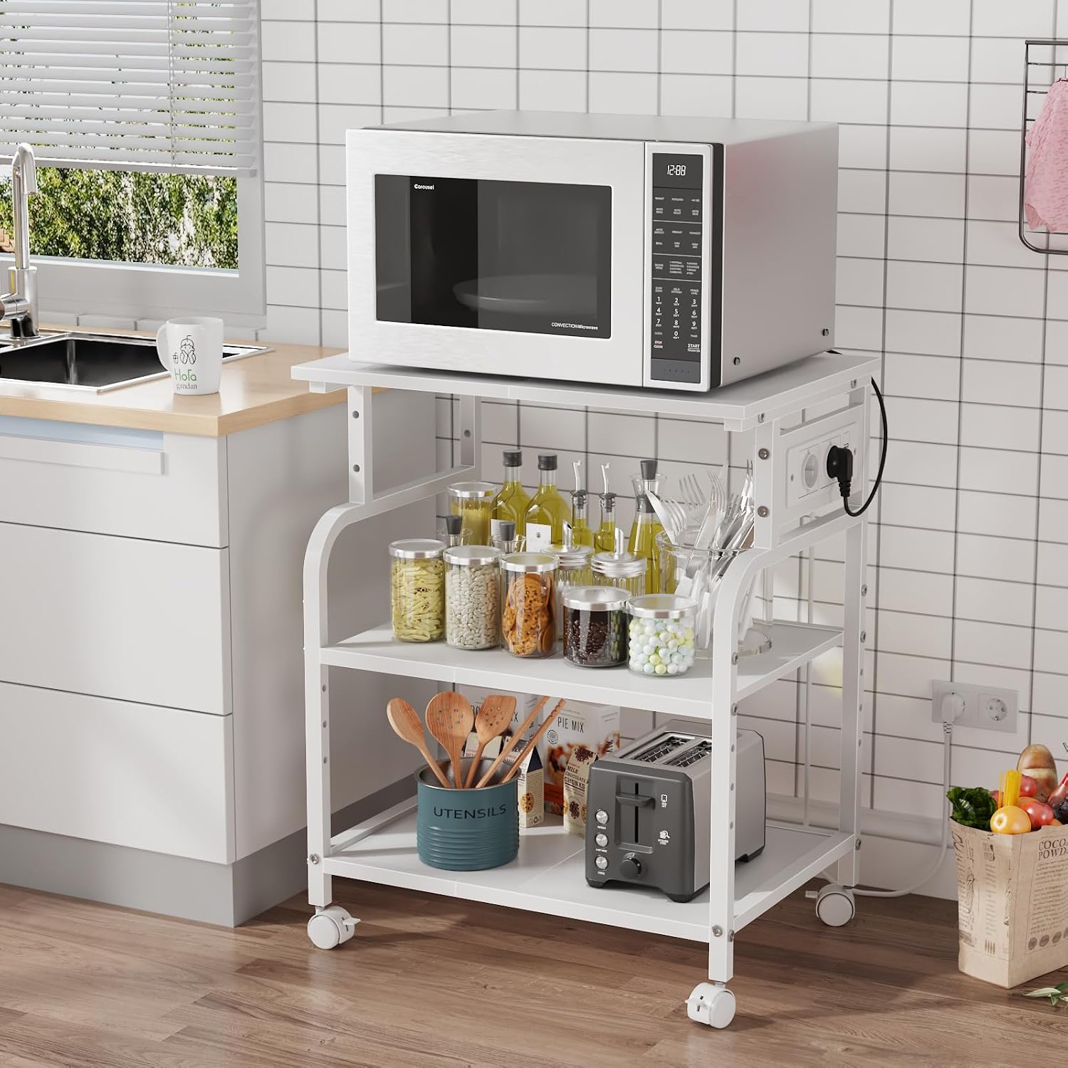 Thumbnail 6 de OYRREU 3-stufiger Druckertisch mit Steckdose & USB, rollender Druckerständer für Heimbüro