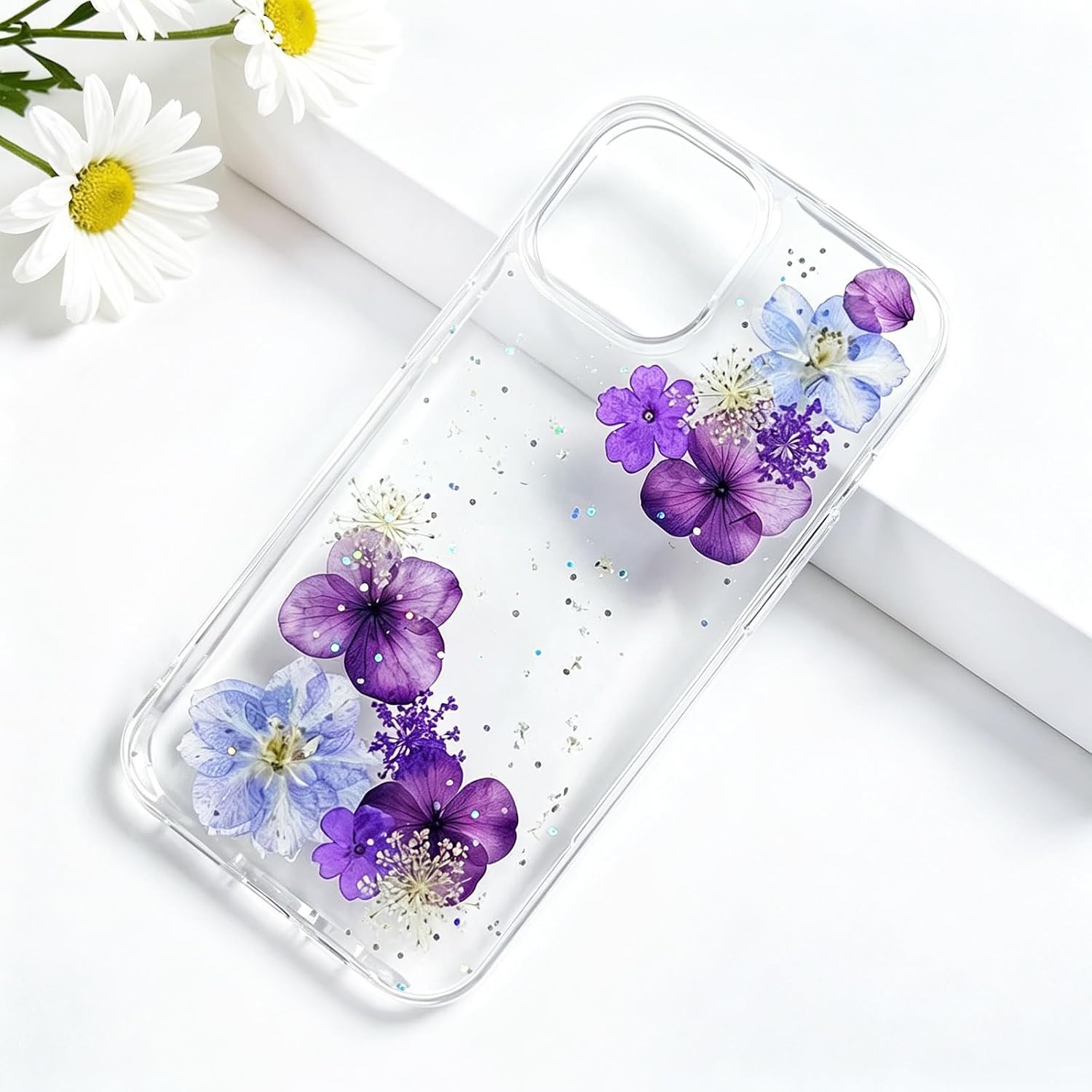 Thumbnail 2 de Abbery Flower-14 iPhone 14 Case, Clear TPU with Pressed Flowers and Glitter
