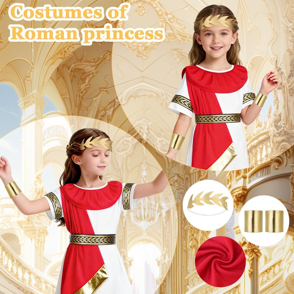 Thumbnail 4 de Costume da antica Grecia Romana BSBUY per ragazzi e ragazze, bianco e rosso (toga/abito lungo con cintura)
