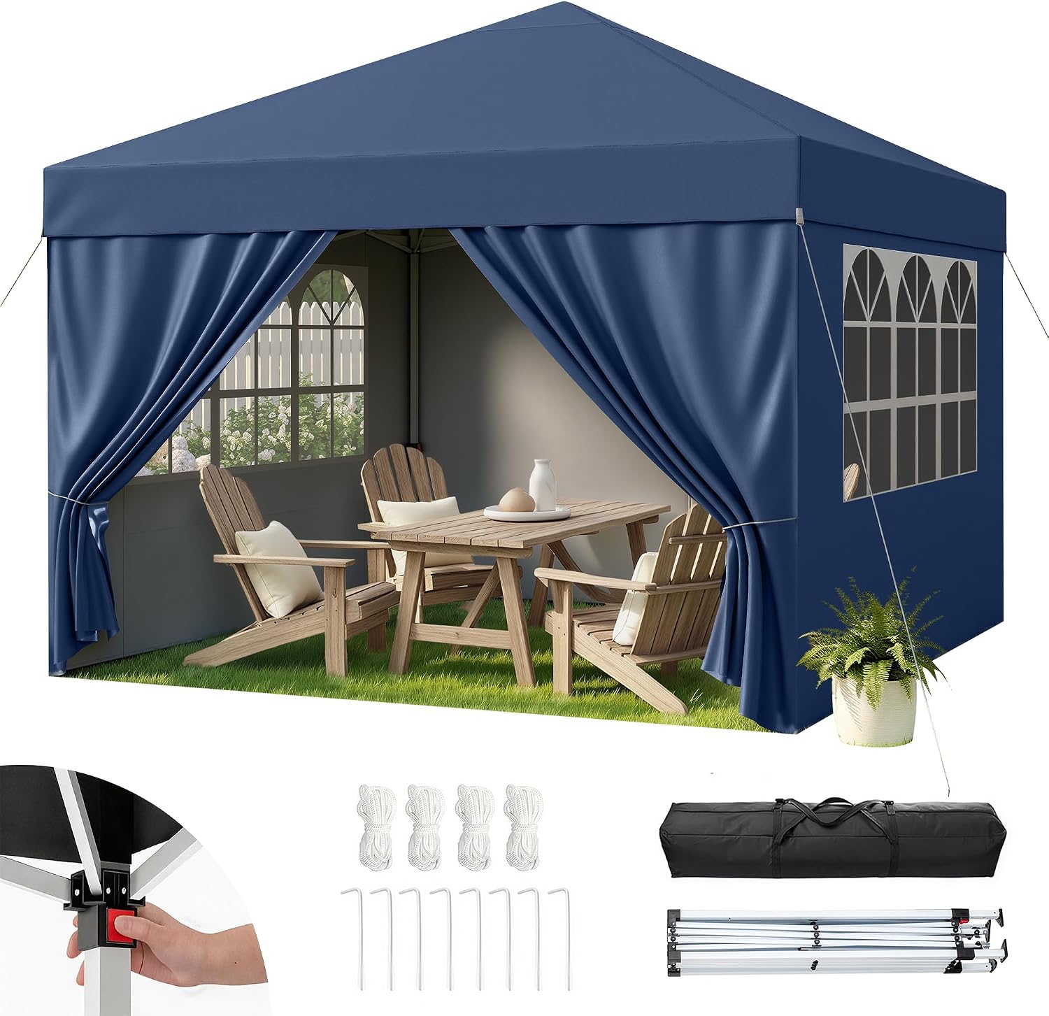 Hawthyhome Pavillon 3x3 – Wasserdicht, stabil und winterfest mit 4 Seitenwänden (Blau)