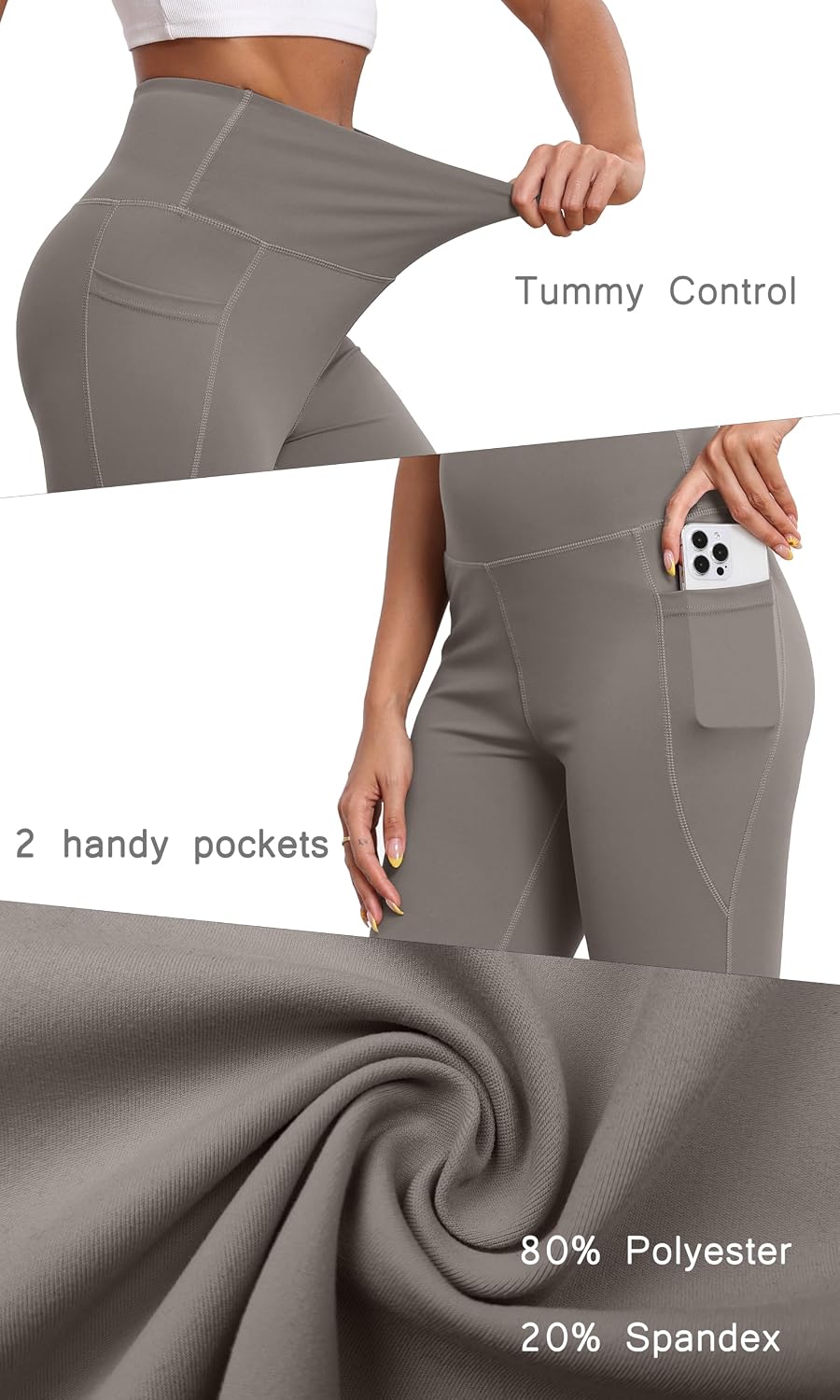 Detalle de GRECERELLE Wide Leg Trousers for Women – High-Waisted Sculpting Yoga Pants with Side Pockets