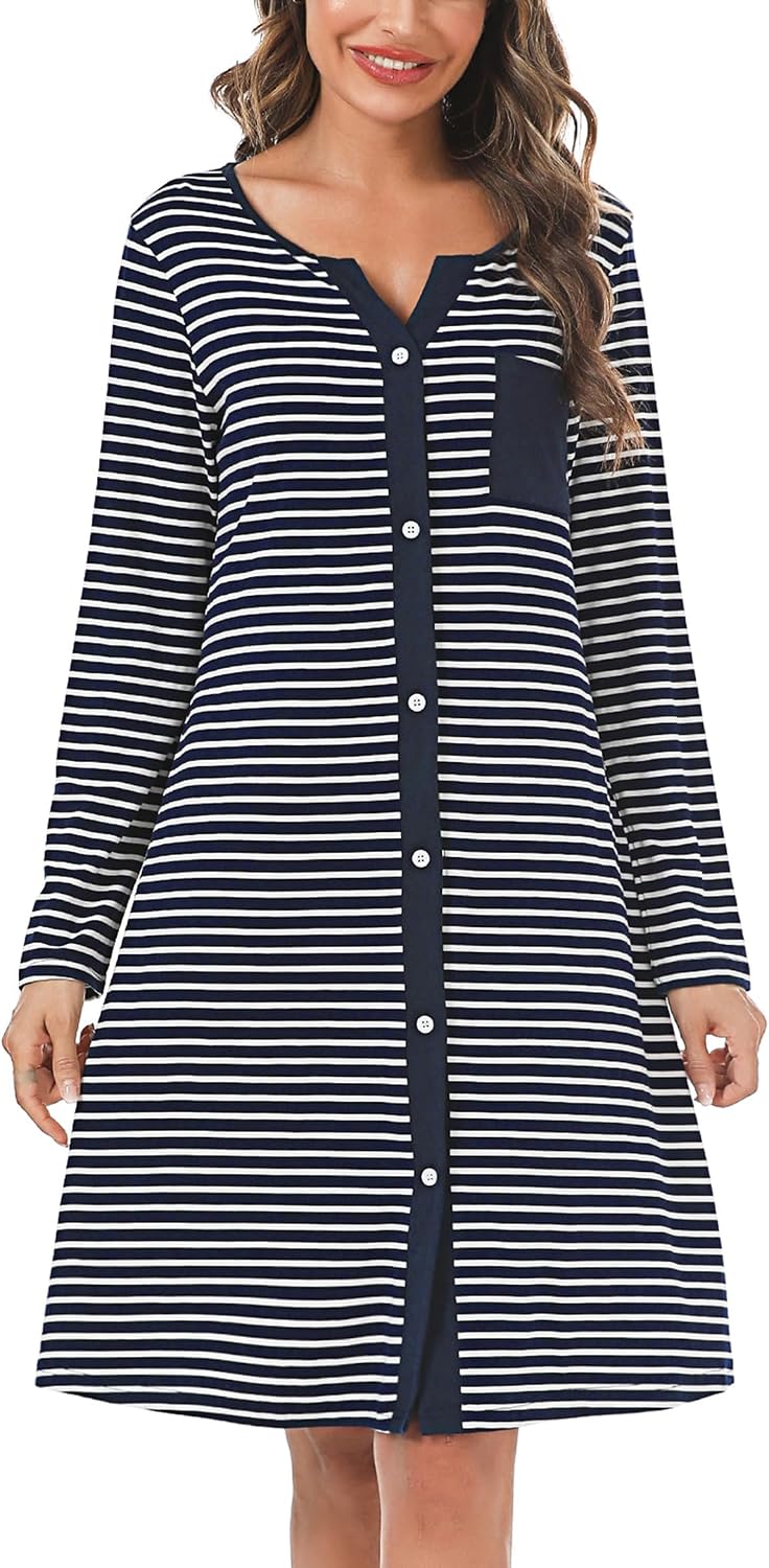Detalle de Marvmys Nachthemd Damen Baumwolle Schlafshirt