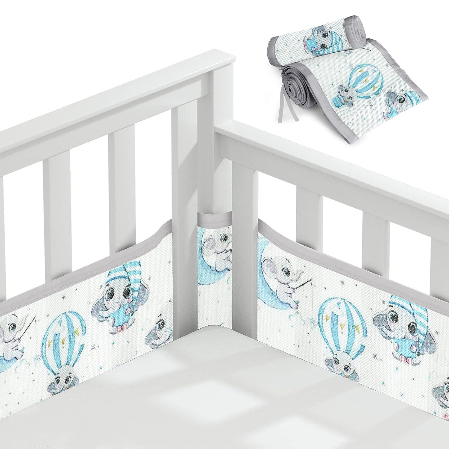 Detalle de Aolso Bettumrandung Babybett mit abnehmbaren Nestchen (2-teilig), 340 cm + 160 cm lang, Elefanten