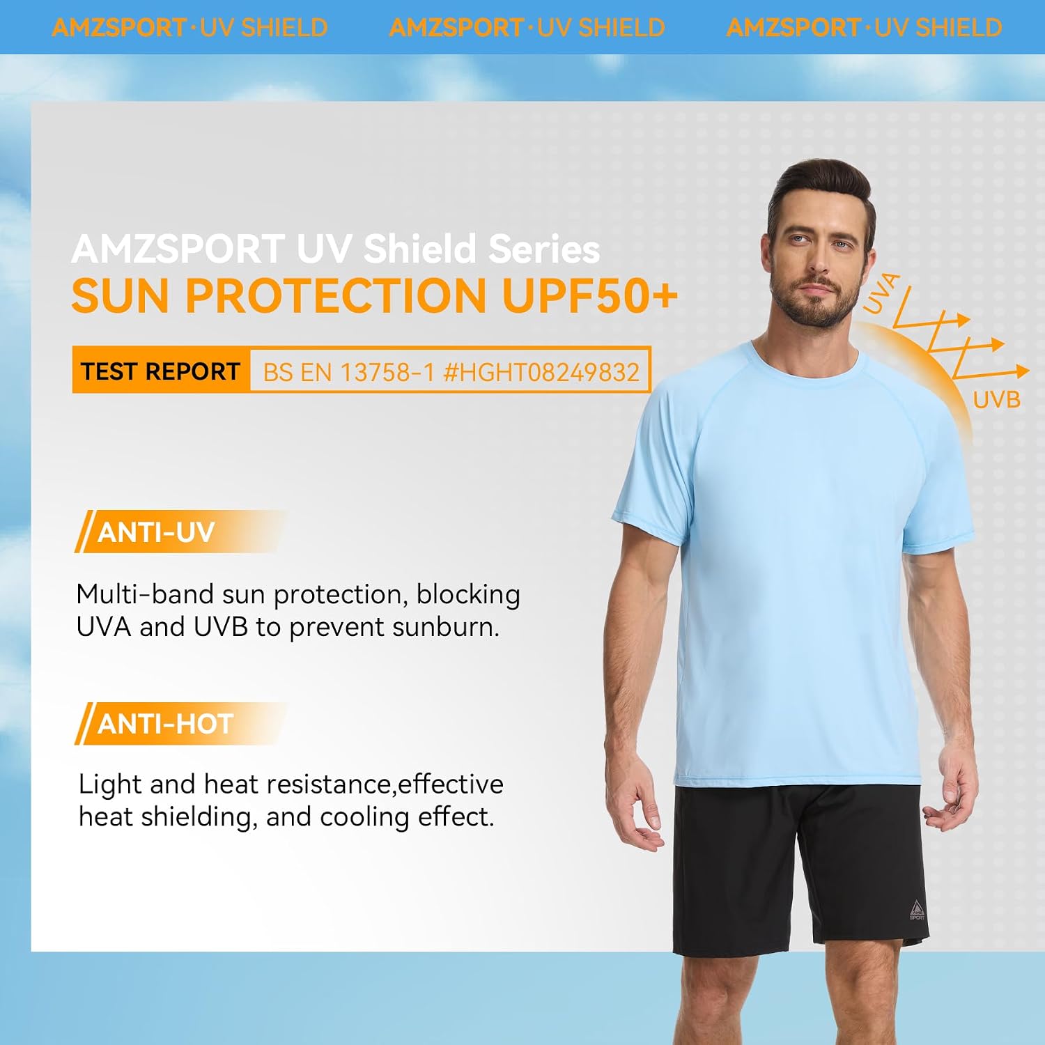 Detalle de AMZSPORT Maglietta UV Uomo Rashguard UPF 50: protezione solare, leggerezza e comfort per outdoor