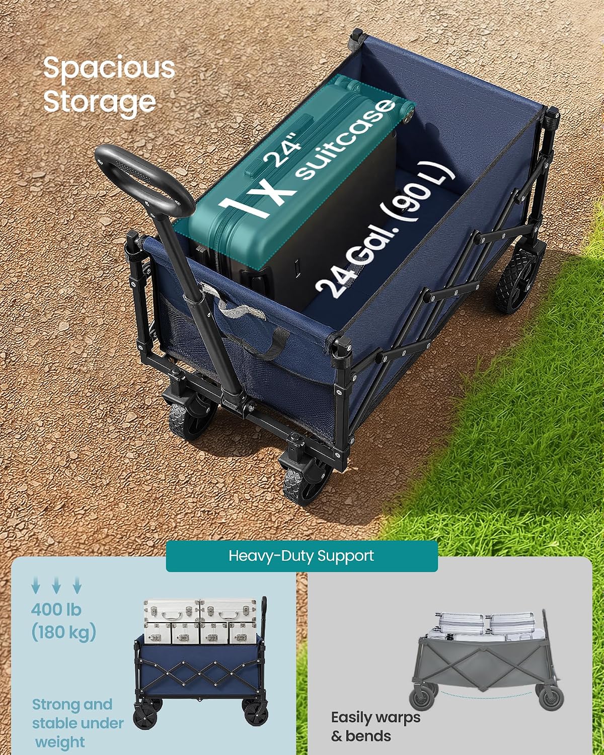 Detalle de SONGMICS UGFW909QE01 Folding Wagon, 90 L, 180 kg Capacity, Midnight Blue