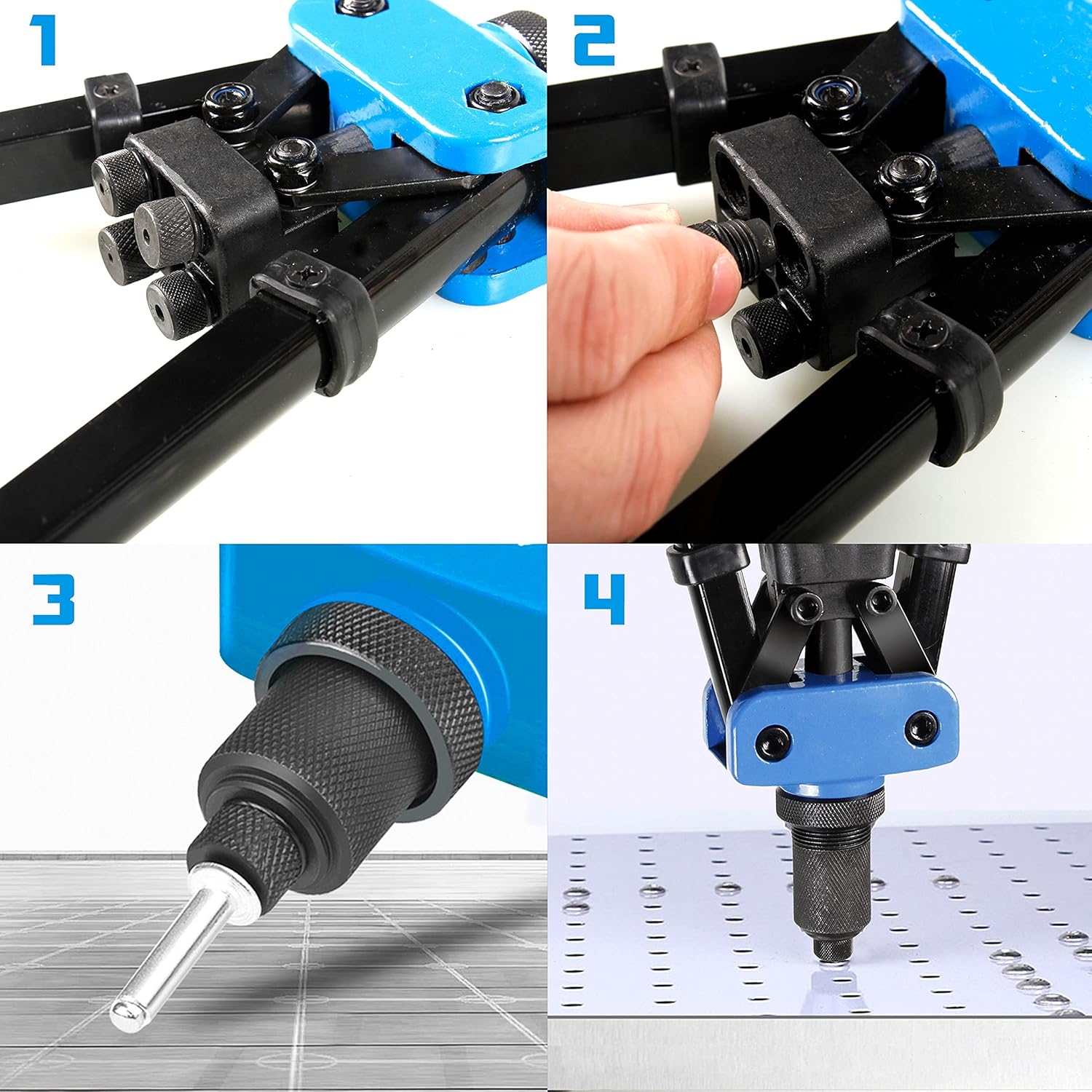 Thumbnail 6 de CCLIFE Pince à rivets professionnelle avec 5 forets remplaçables et rivets aveugles en aluminium (2,4 à 6,4 mm)