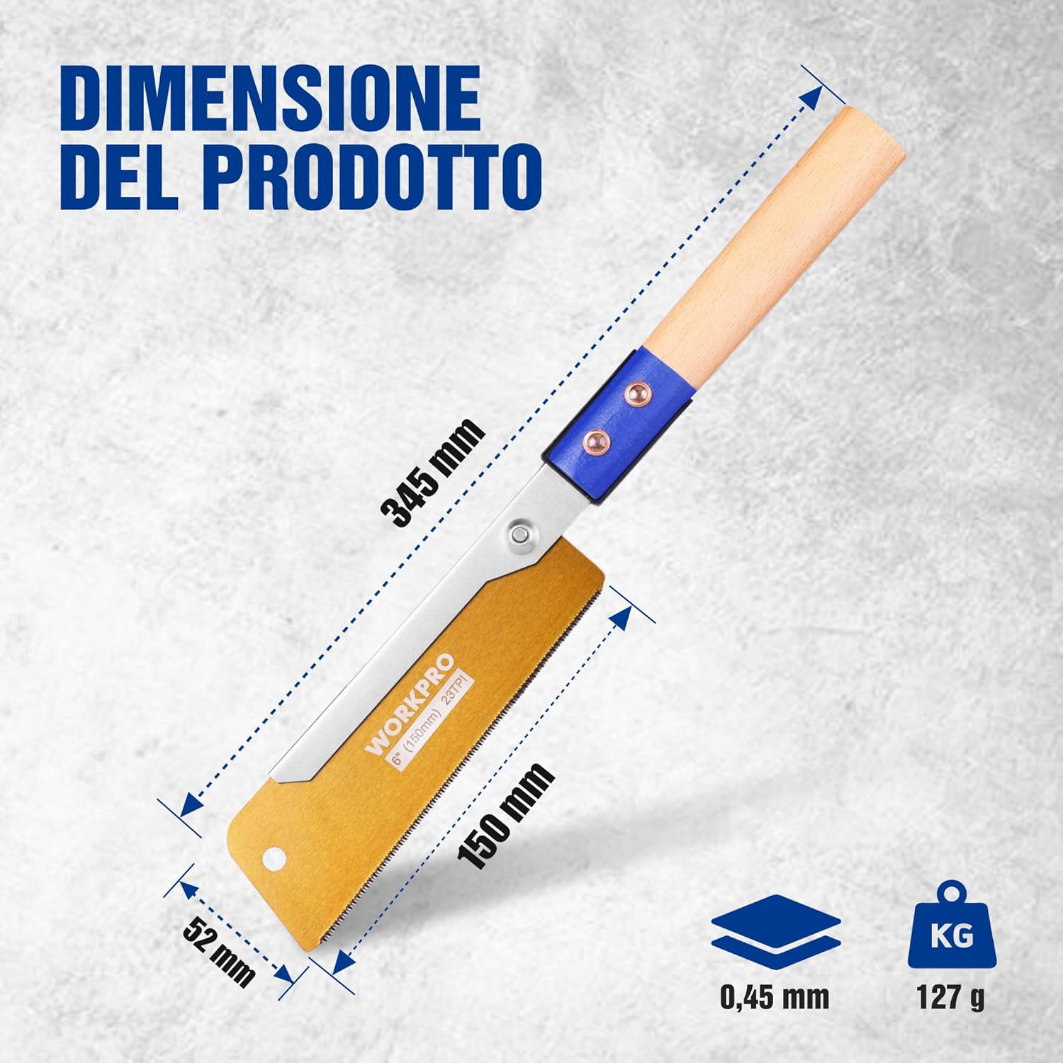 Thumbnail 5 de WORKPRO Sega Giapponese per Legno da 345 mm, lama SK5 0,45 mm e taglio fine 23TPI