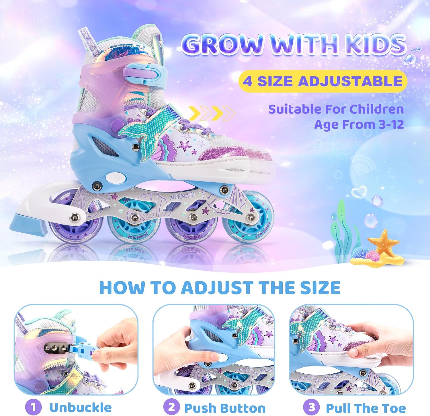 Detalle 2 de NEMONE Mermaid Inline Skates Adjustable, Size 4