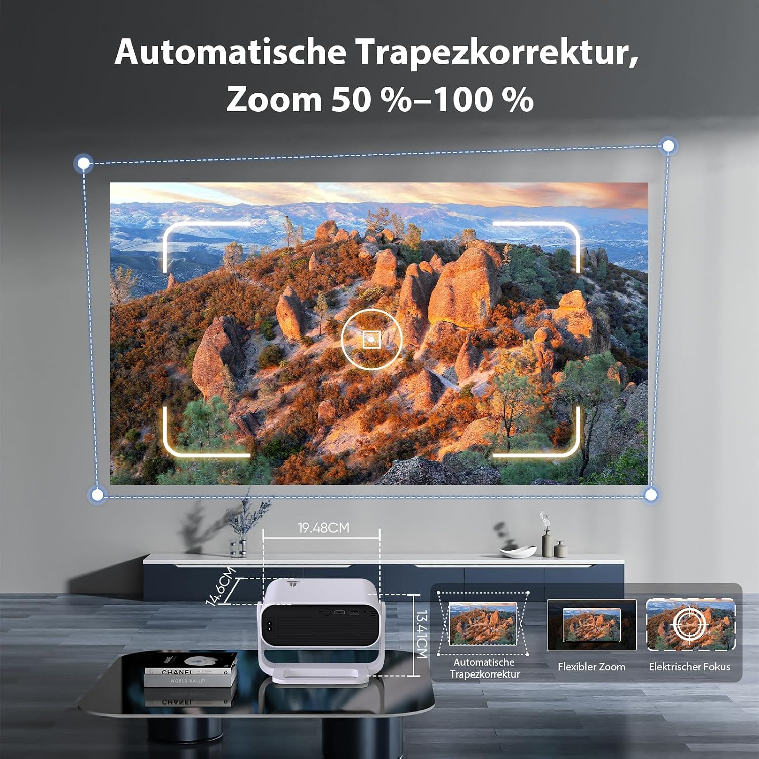 Thumbnail 4 de 2026 Smart Mini Beamer mit Android 14, Full HD 1080p, WiFi 6 & BT 5.2 – integrierte App-Nutzung