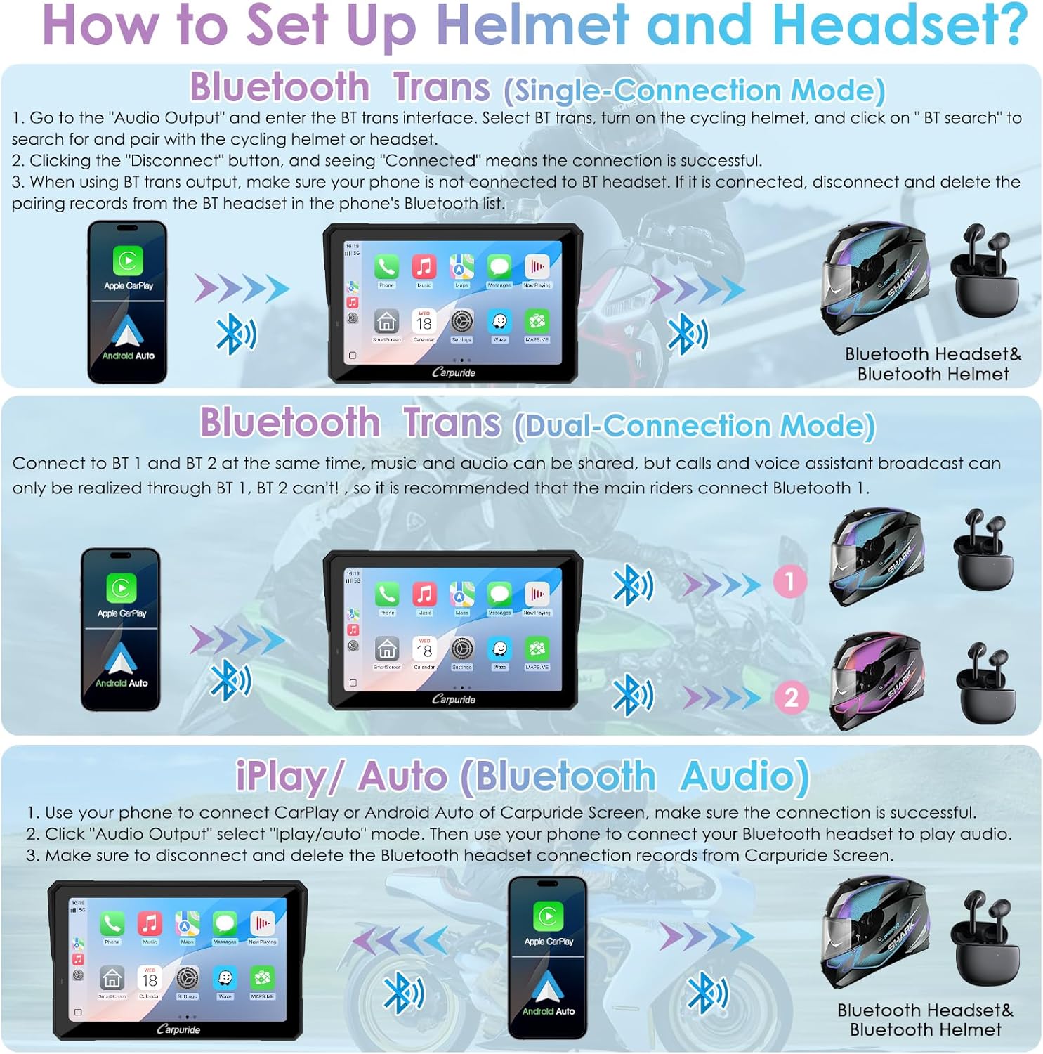 Thumbnail 3 de CARPURIDE W702S Pro 7" Motorcycle CarPlay screen