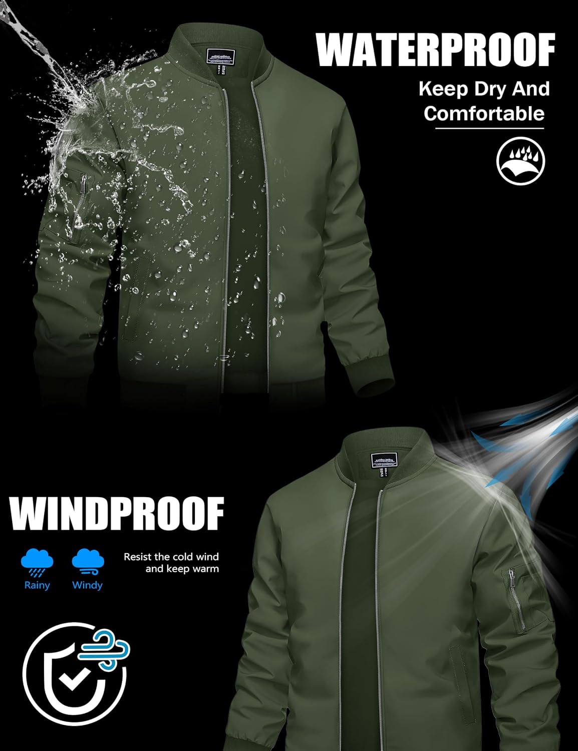 Detalle 2 de TACVASEN Men's Lightweight Jacket, Windproof Full-Zip Coat with Pockets