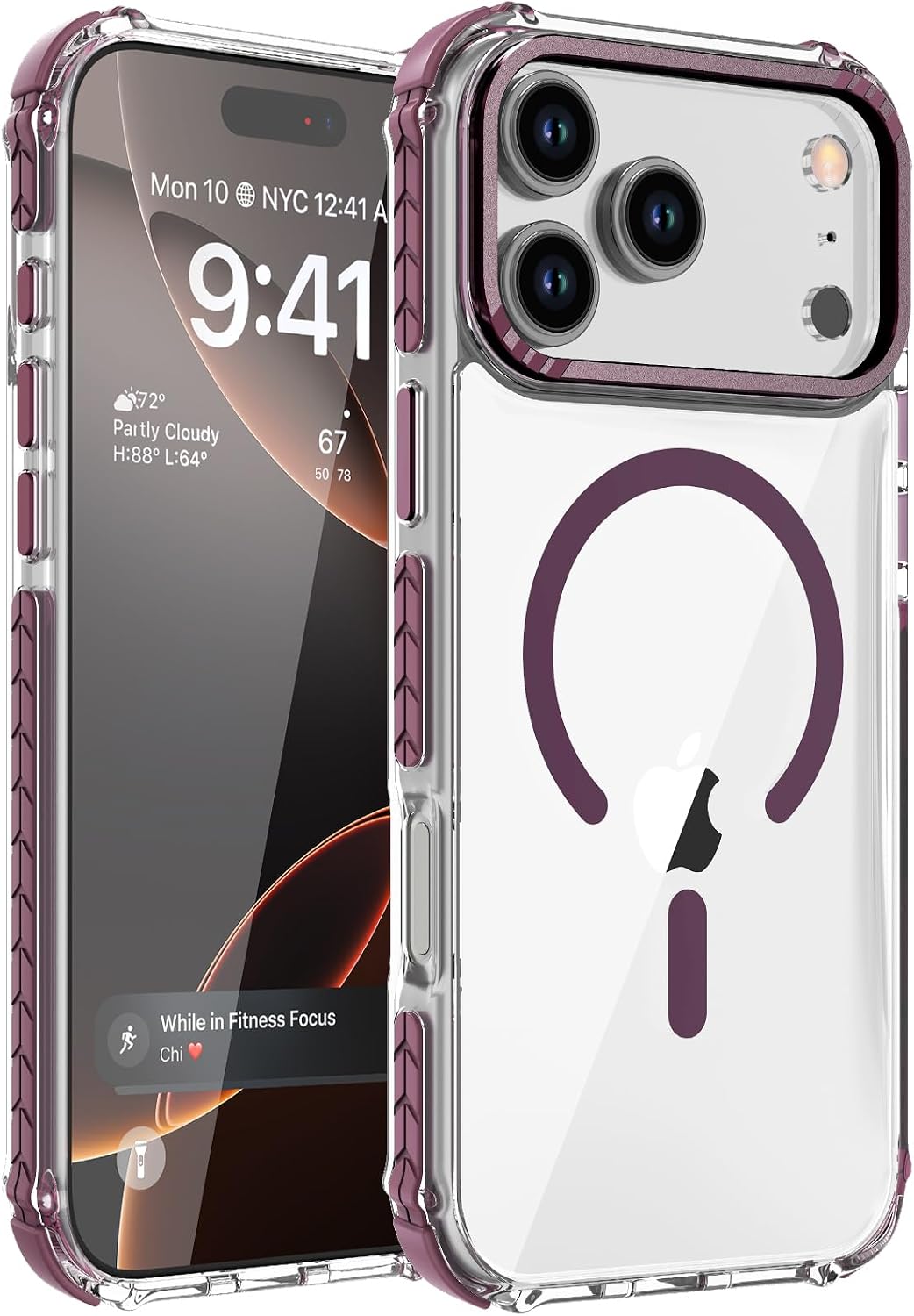 Detalle de DEERLAMN Clear & Burgundy Case for iPhone 17/18 Pro Max, MagSafe Compatible
