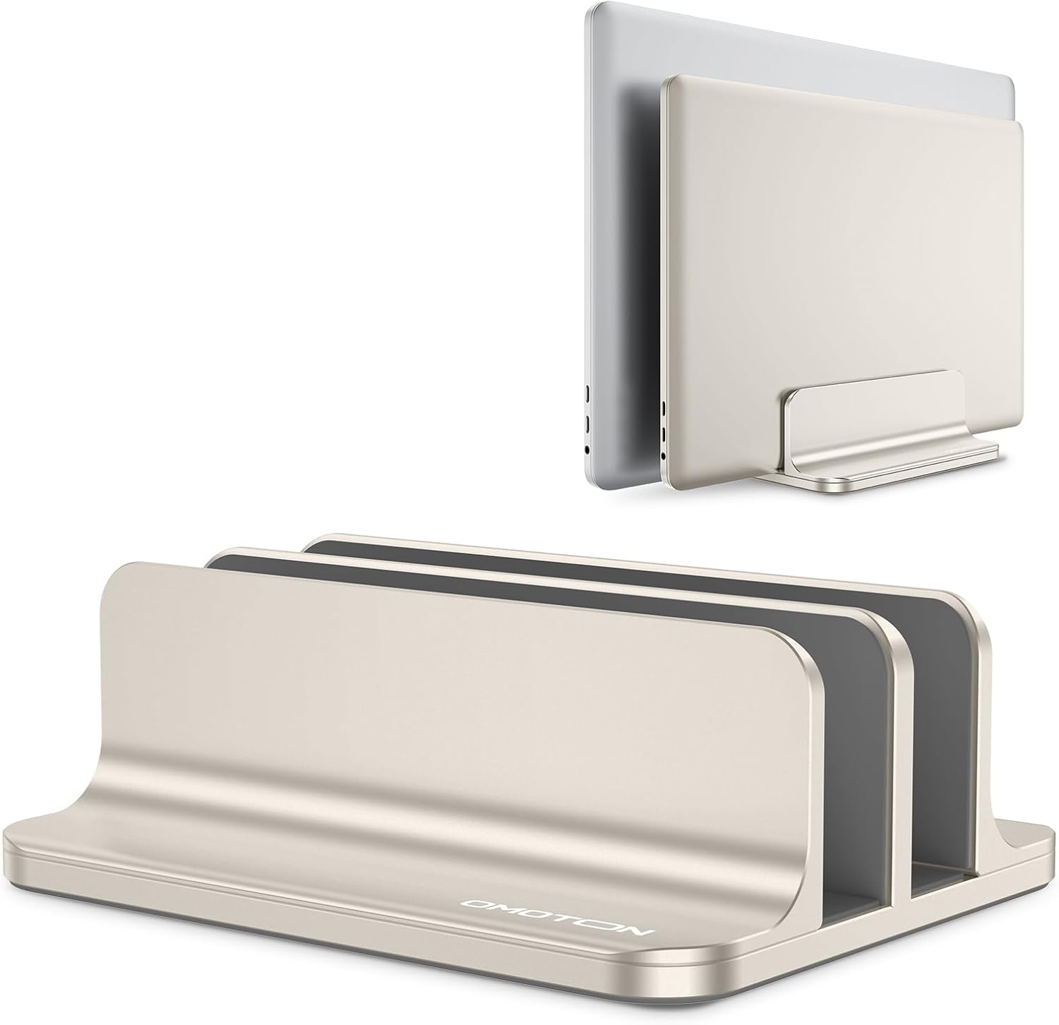 Detalle de OMOTON Dual Vertical Laptop Stand, Adjustable Aluminum Holder in Starlight