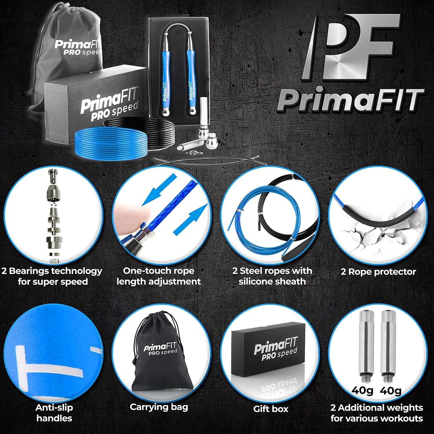 Detalle 2 de PrimaFIT Pro Speed weighted skipping rope (3m) with adjustable self-locking system