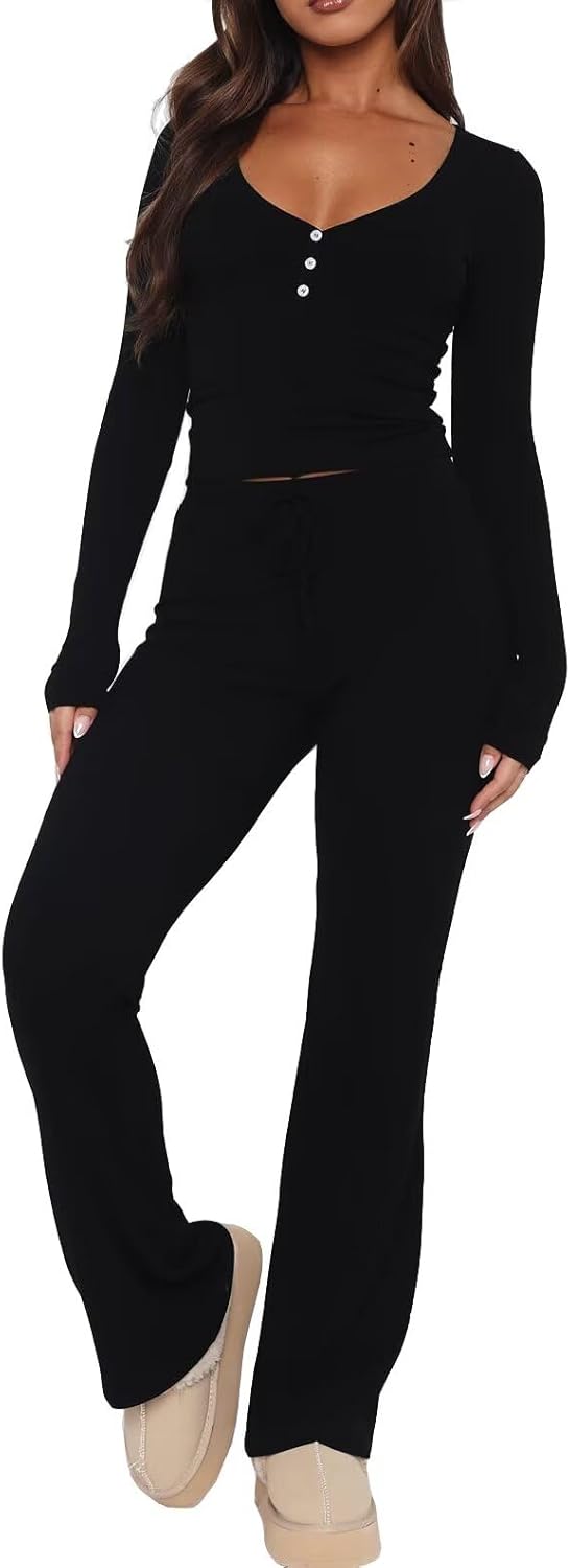 Thumbnail 6 de LACOZY Women's 2-Piece Pyjama Set: Soft Rayon-Spandex Loungewear in Long Sleeve V-Neck Top & Drawstring Pants