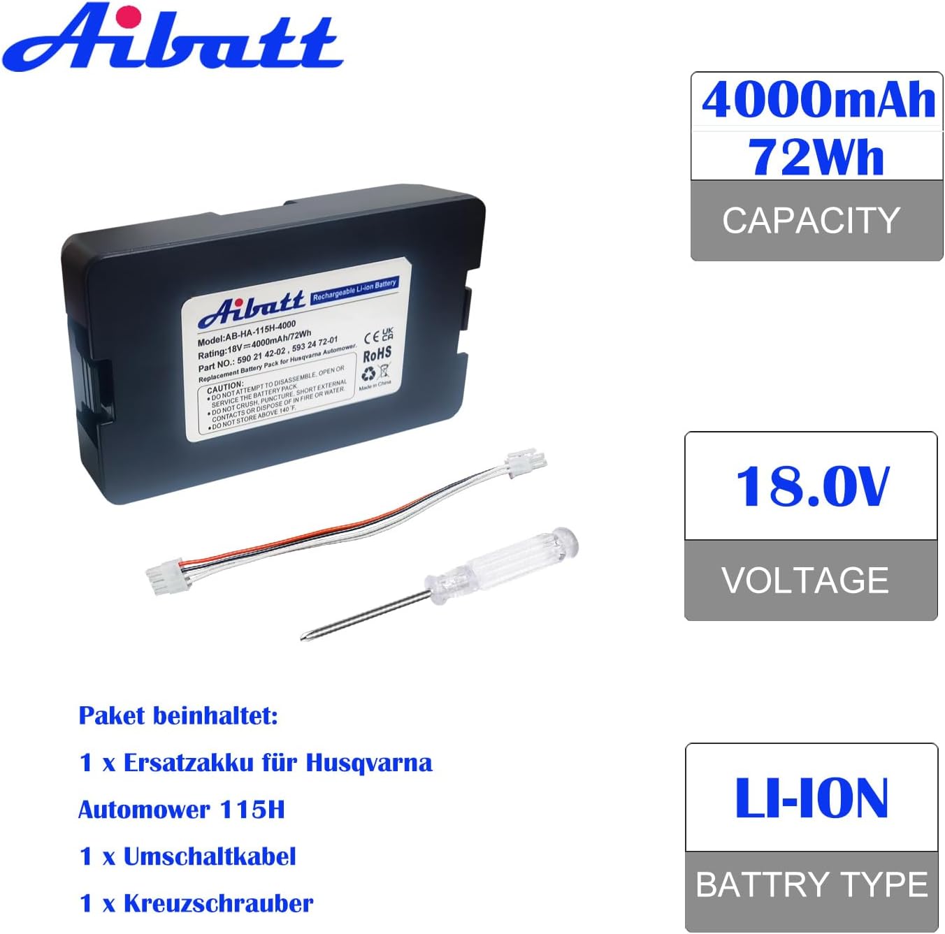 Thumbnail 1 de Aibatt 18V 4000mAh Mähroboter Akku