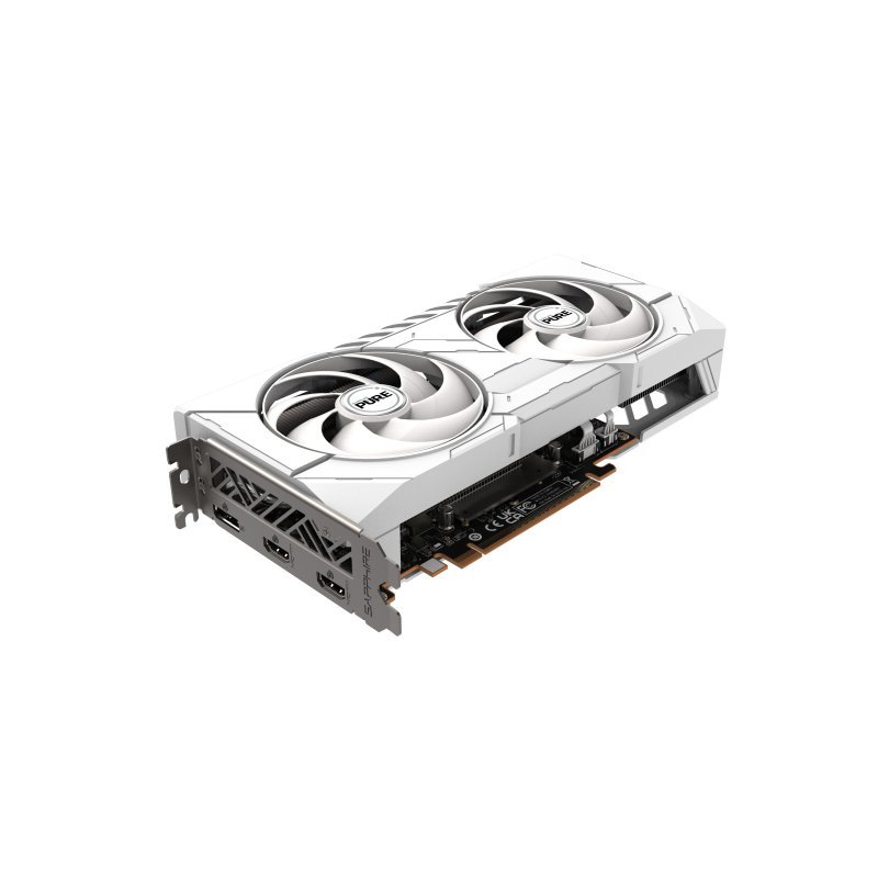 Detalle de Sapphire Radeon RX 9060 XT 16GB Dual-X iluminación blanca