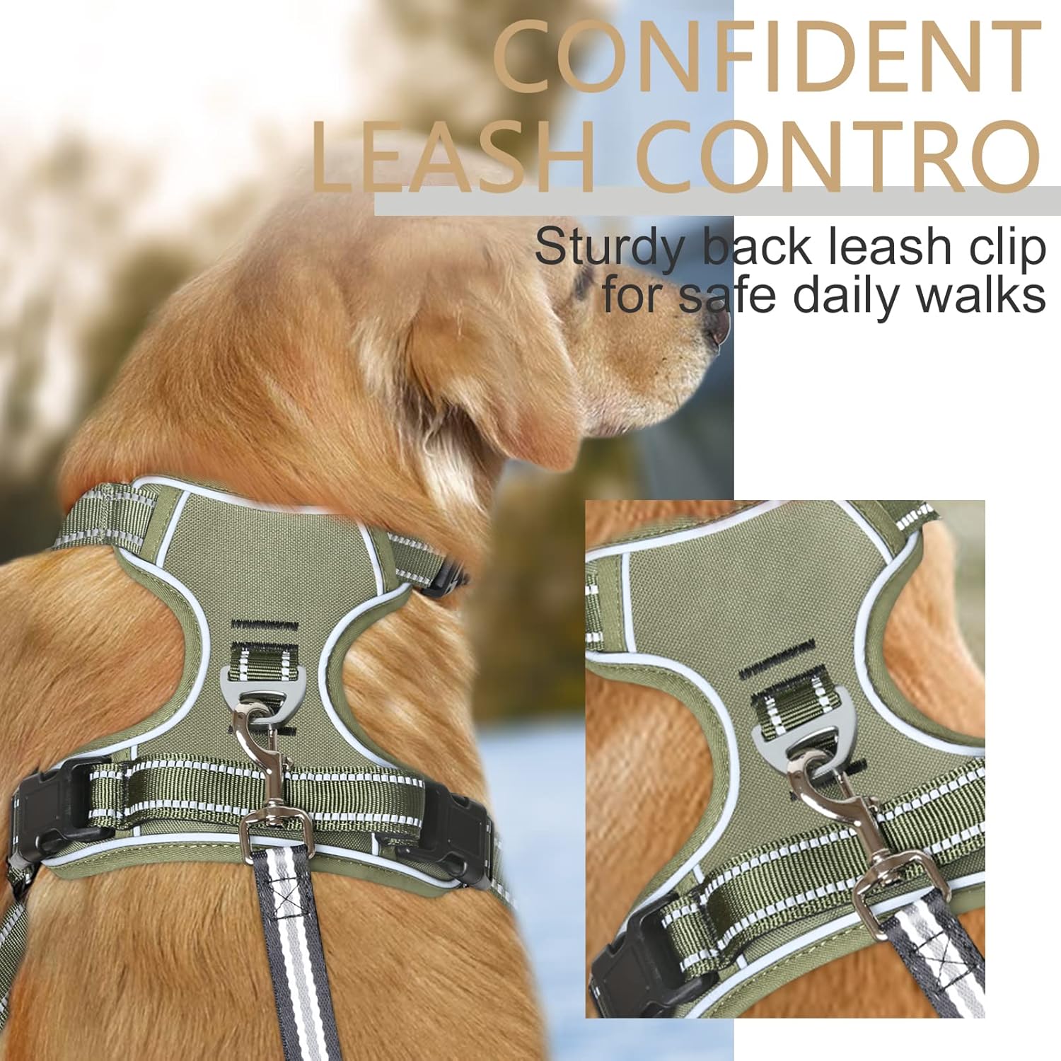 Detalle 2 de HEELE Dog Harness No Pull with Neck Release – Front and Back Clips, Reflective Padded Vest (XL) for Outdoor Walking