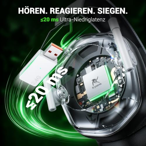 Detalle 2 de Krysenix Gaming Headset Wireless mit Mikrofon – 2,4‑GHz/Bluetooth 5.4, 60h Akku, PS5/PS4/PC/Switch