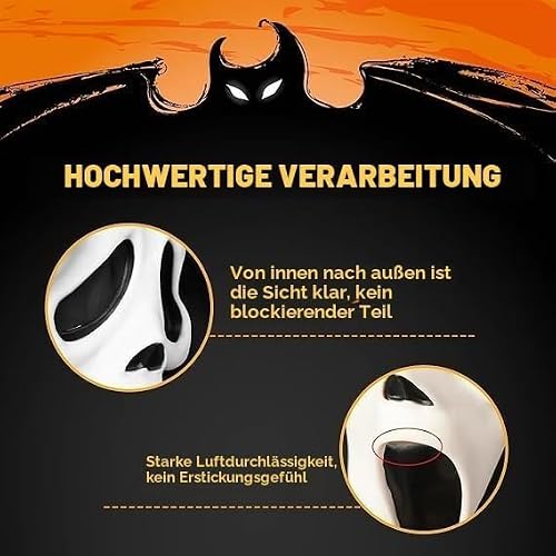 Detalle de ROMANVIC Ghost Face Maske aus Latex für Halloween und Mottopartys