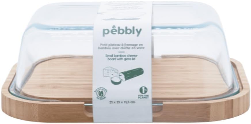 Detalle 2 de Pebbly Käsebox mit Glasglocke und Bambustablett – 27 x 21,5 x 9,5 cm, für 3–4 Käsesorten