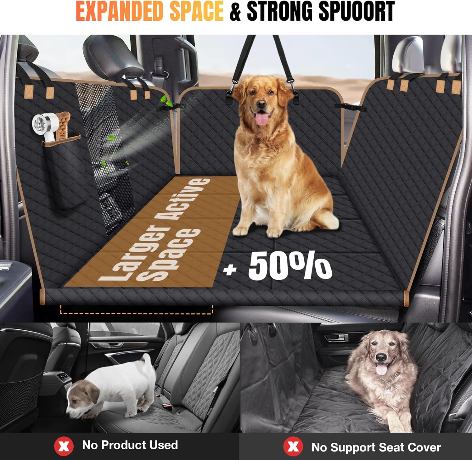 Detalle de Lekespring Hundedecke Auto Rückbank XL mit fester Unterseite, wasserdicht – 140×76 cm, Schwarz