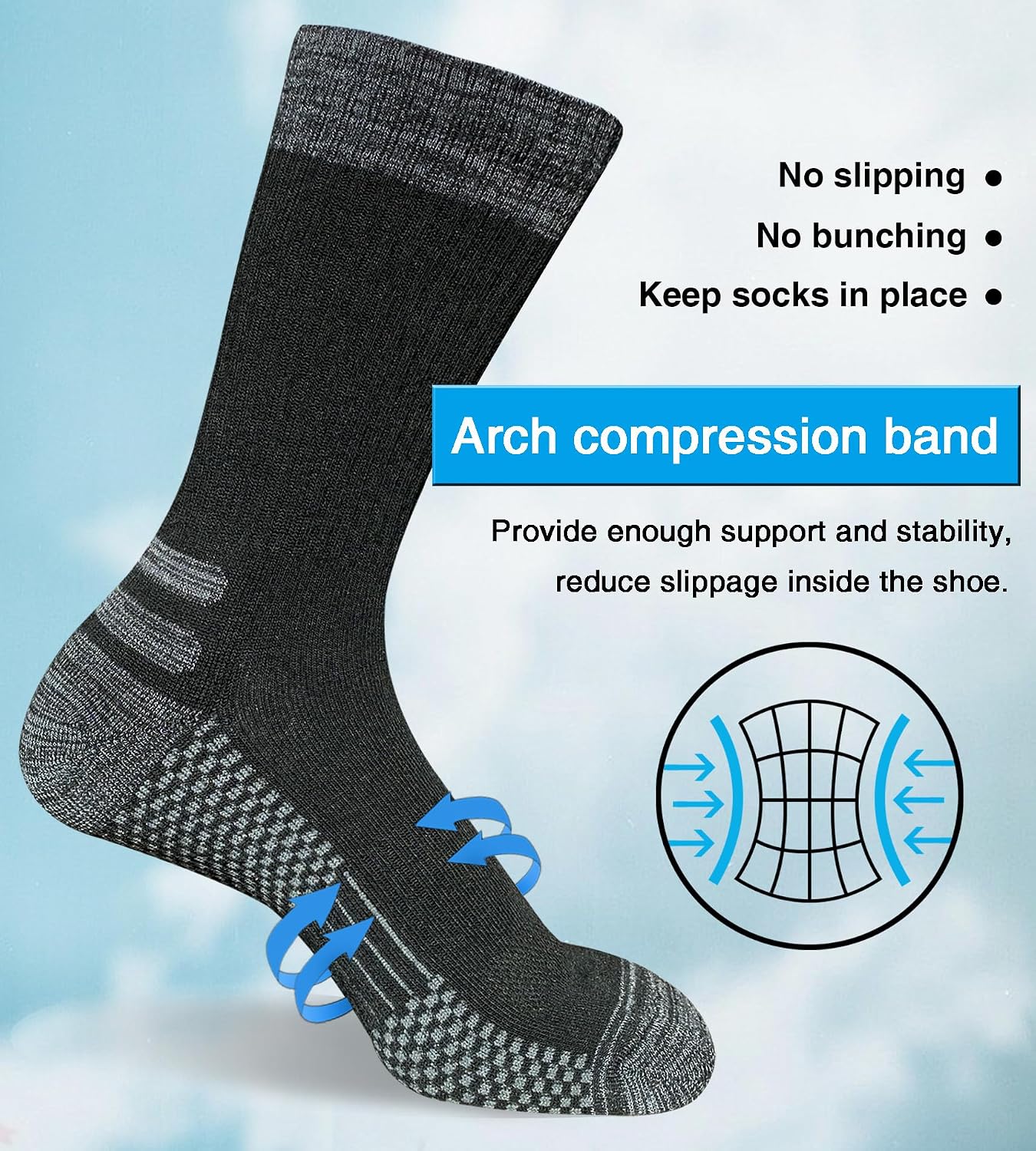 Detalle 2 de suaskk Men's Crew Work Boot Socks, Cushioned, Moisture-Wicking, Reinforced Heel & Toe