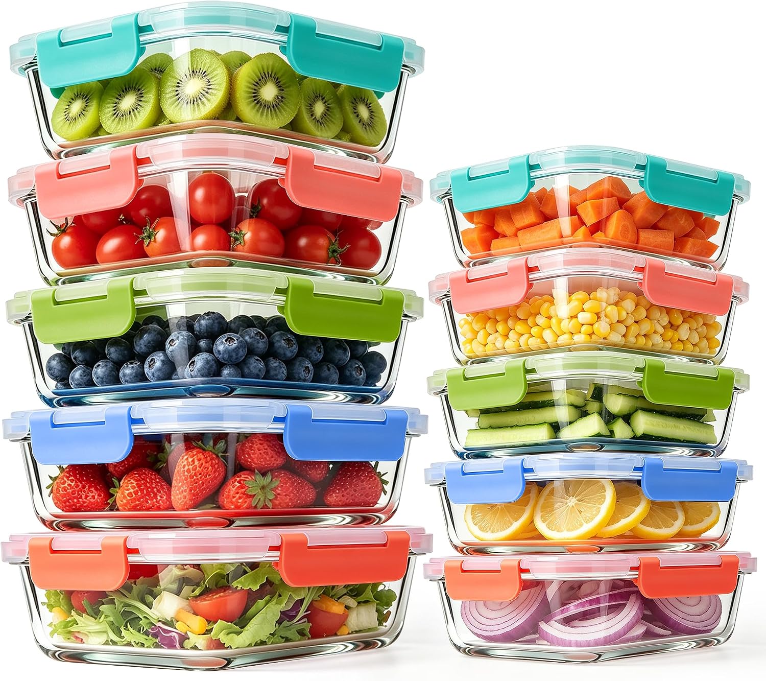 Detalle de MEETOZ 10 Pack Glass Meal Prep Containers