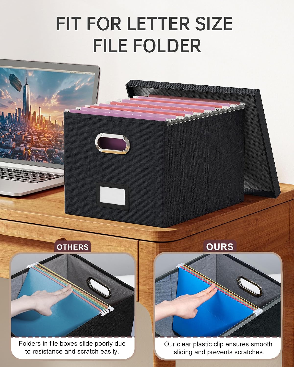 Detalle de Oterri AM03118 File Organizer, Foldable Black Linen Box for Letter and Legal Files