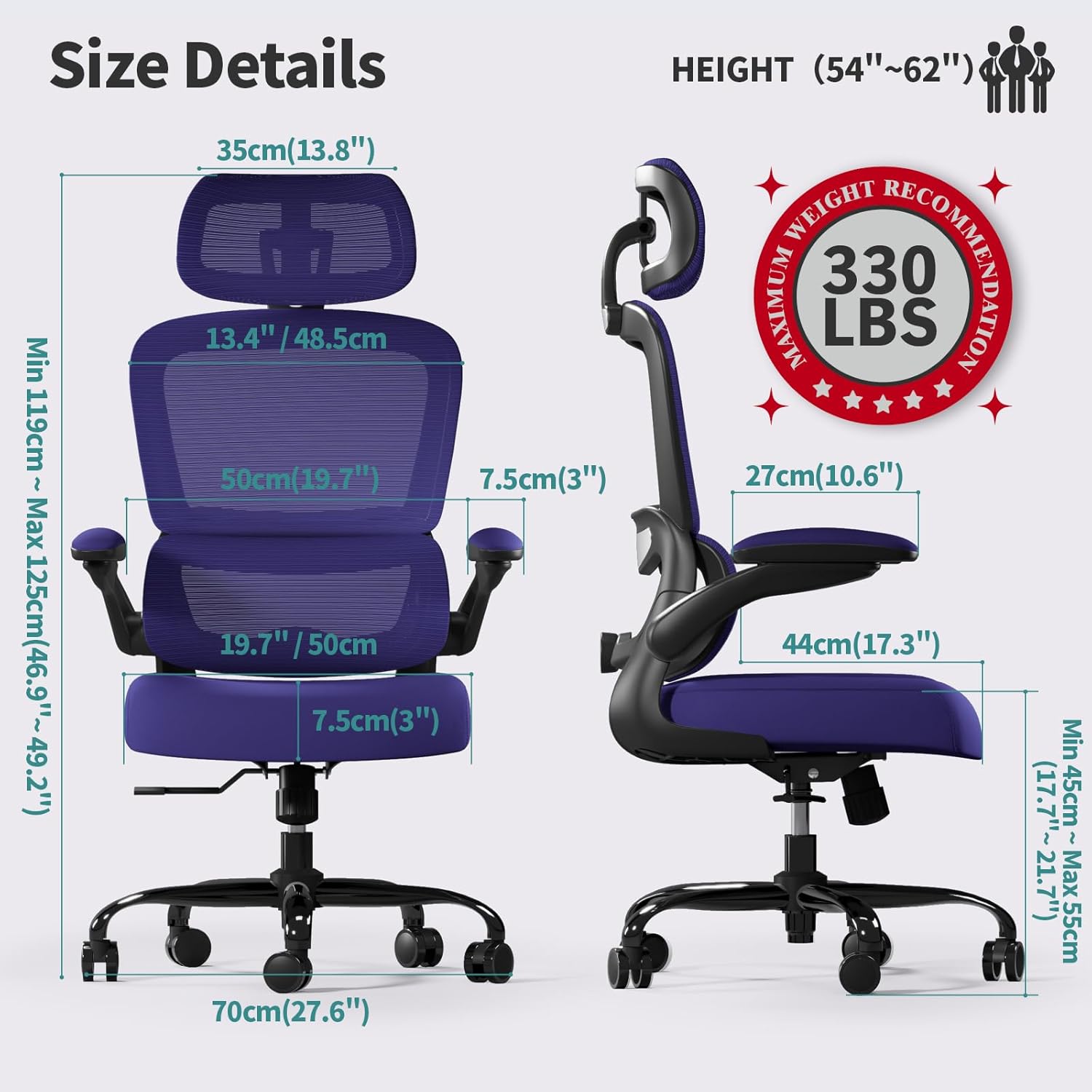 Thumbnail 1 de TRALT Office Chair Ergonomic Desk Chair – Violet, 330 LBS Capacity
