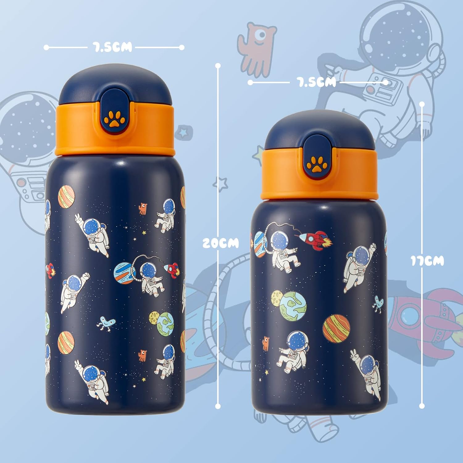 Detalle de Autsel 500ml Borraccia per Bambini con Cannuccia in Acciaio Inox 304, Doppia Parete, Senza BPA