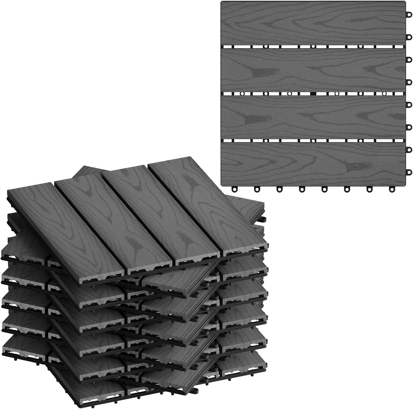 Detalle de WOLTU WPC Terrassenfliesen Holzoptik 30x30 cm – grau, 11 Stück pro m², Klicksystem