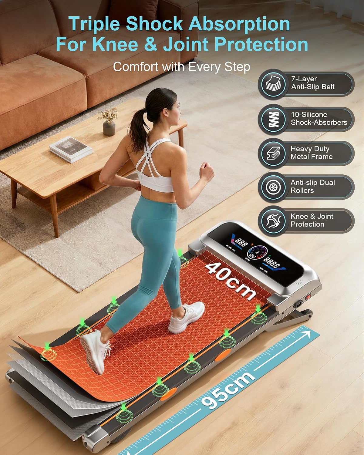 Detalle de Trisomy SD-801 Walking Pad Treadmill with 15% Auto Incline and LED Display