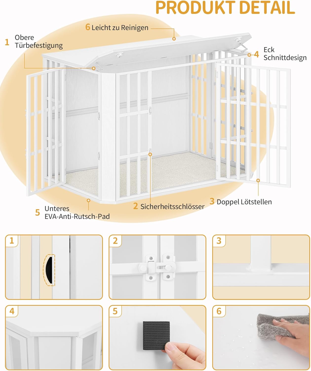 Thumbnail 6 de Hzuaneri Hundekäfig-Möbel DFC86813W: robuste Holz-Hundebox mit Futtertür oben und Mehrtür-Design