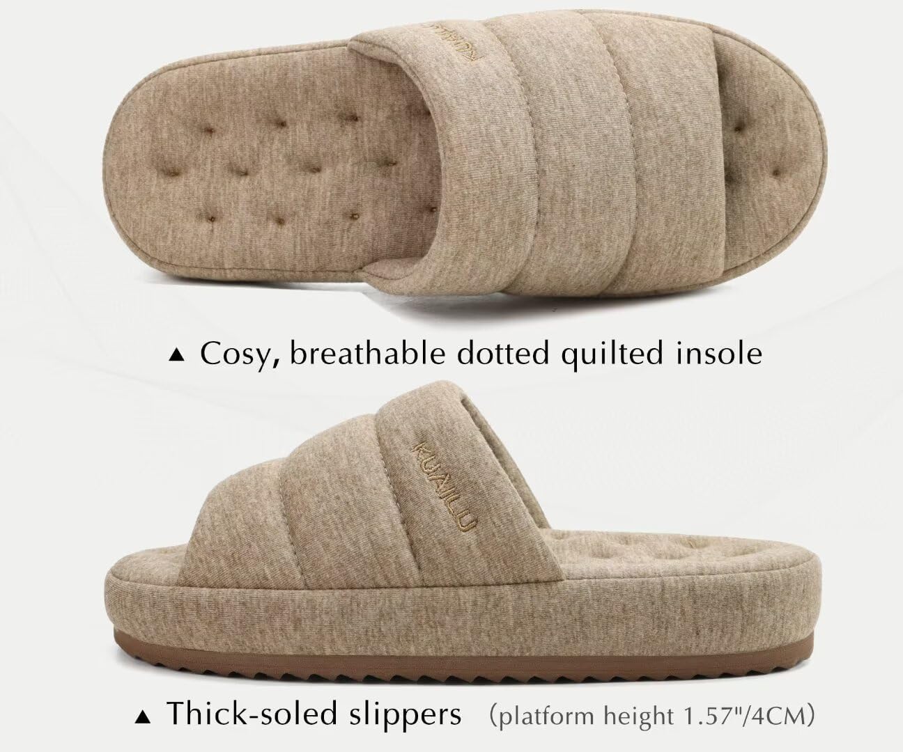Detalle de KuaiLu Men’s Quilted Cotton-Blend Slippers with Memory Foam, Open Toe & Hard Rubber Sole