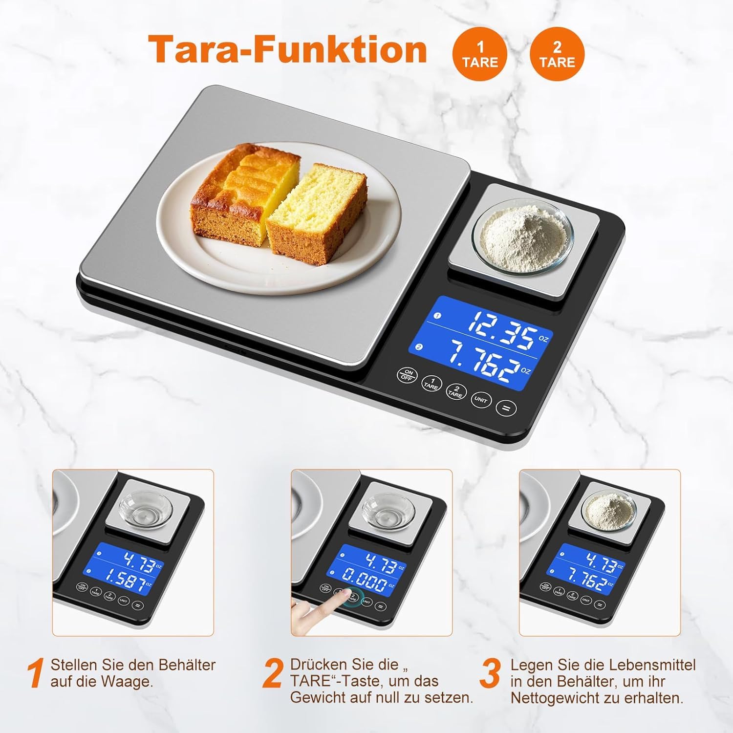 Thumbnail 4 de Küchenwaage Digital mit Zwei Plattformen – 15 kg/1 g und 500 g/0,01 g Feinwaage