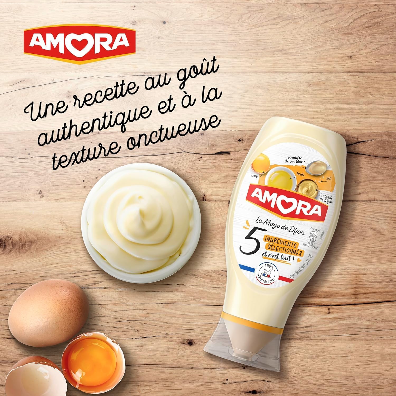 Detalle de AMORA Mayonnaise Dijonnaise 5 Ingrédients – Flacon Souple 400 g, Lot de 3