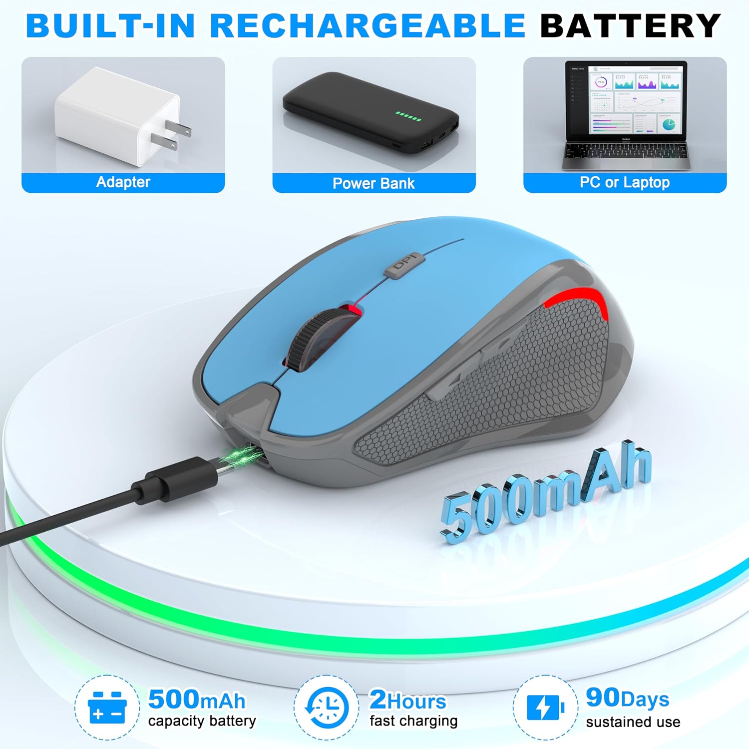 Thumbnail 5 de Azmall mouse ergonomico wireless con Bluetooth e 2,4 GHz (2 in 1 con Jiggler) a 1.600 DPI