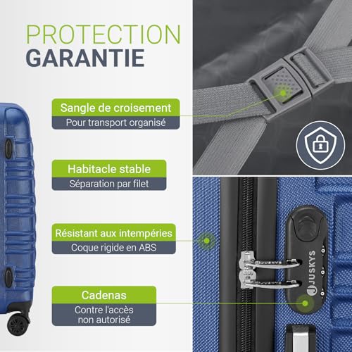 Detalle de Juskys Ensemble de valises rigides 4 pièces – Bleu, serrure à combinaison et roulettes silencieuses