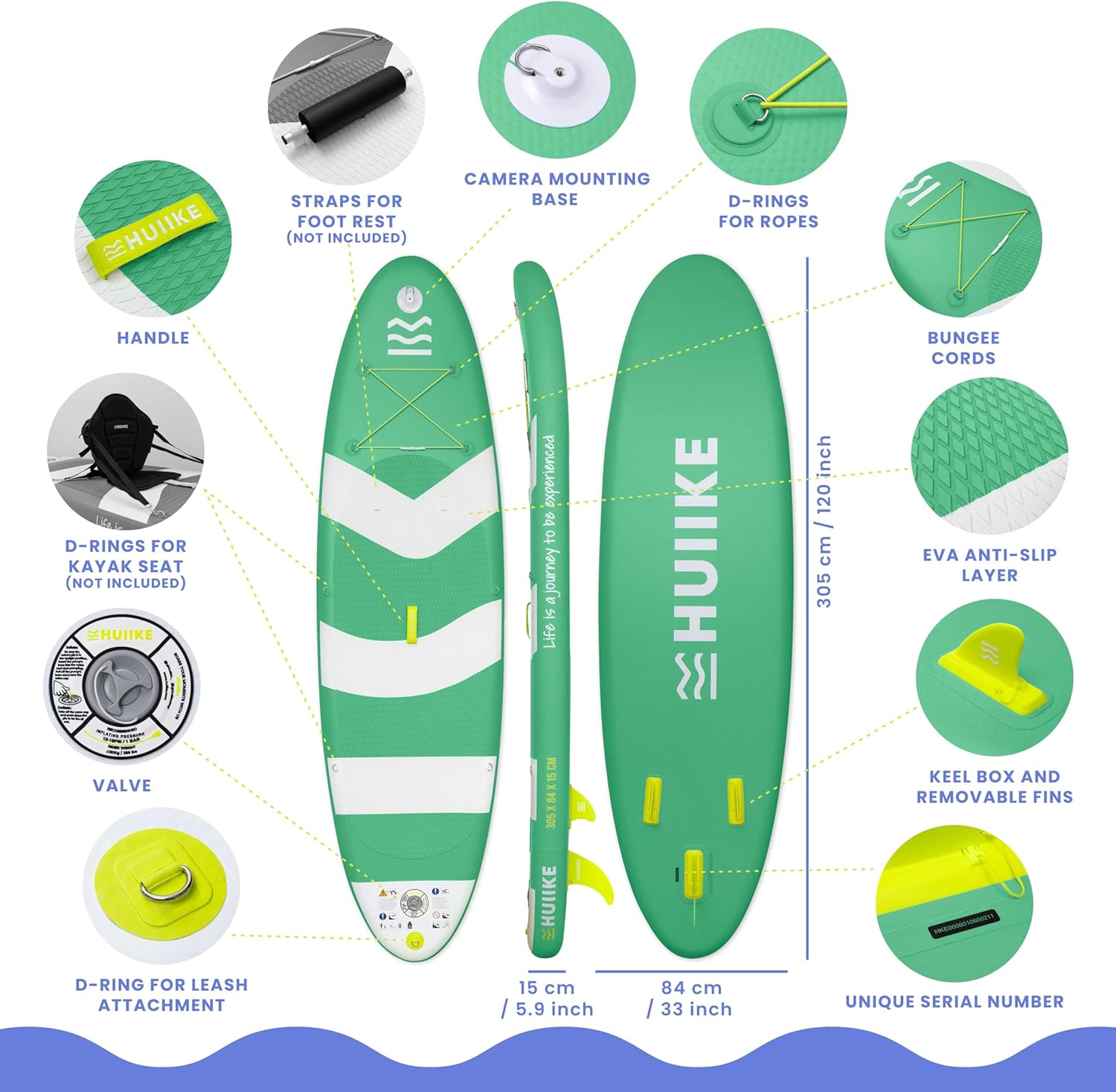 Thumbnail 1 de HUIIKE Inflatable Stand Up Paddle Board with Accessories – 10’ x 33” x 5.9”, 286 lb Capacity