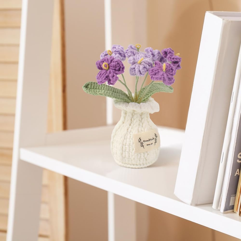 Detalle de HAIOPS Haiops-Zhucl-283 Crochet Forget-Me-Not Flower Pot, Cotton-Wire Decor