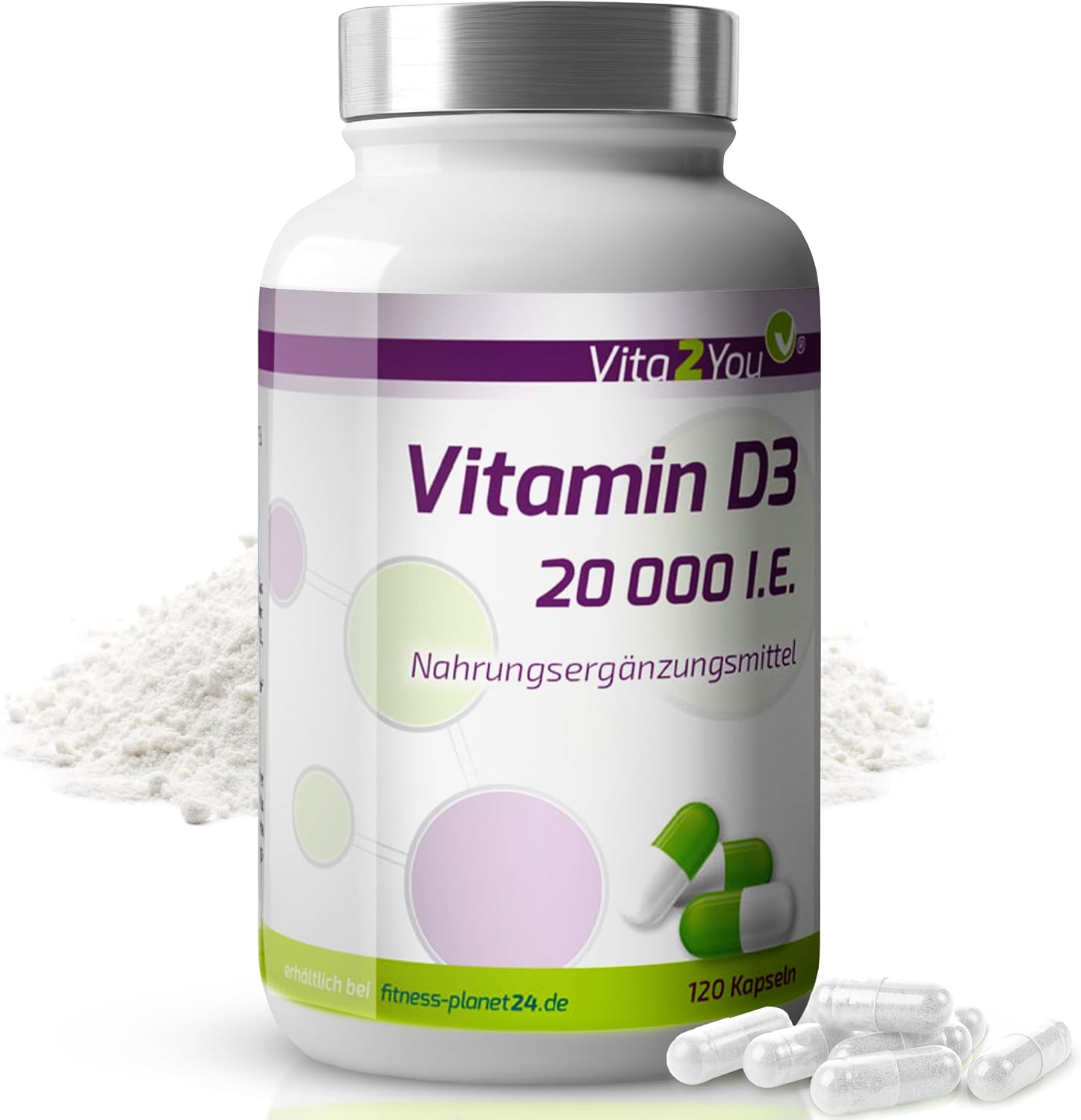 Detalle de Vita2You Vitamin D3 20.000 IE – 120 Kapseln (1.000 I.E./Tag) aus Deutschland