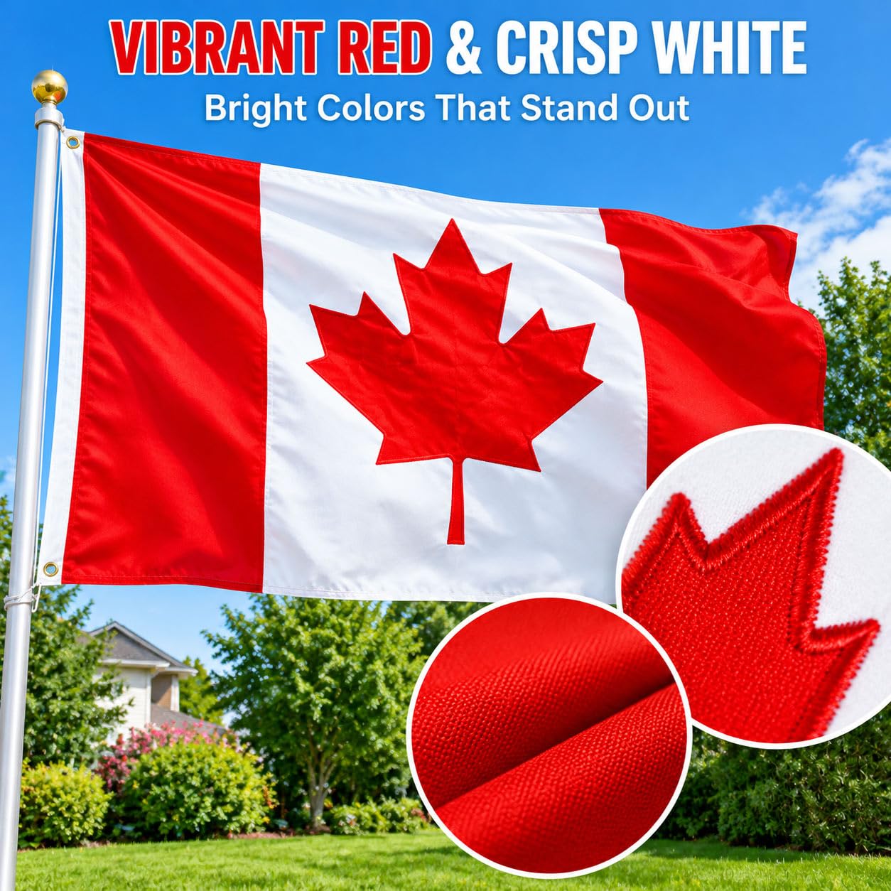 Detalle 2 de Aquaivis 3×5 Canadian Flag, 220D Oxford Nylon with Embroidered Maple Leaf