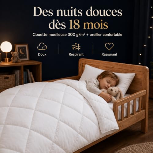 Detalle 2 de SOHYGGE Pack Couette Enfant 100 x 135 cm + Oreiller 35 x 55 cm – 4 Saisons, OEKO-TEX – Lavable 60°C pour lit 70 x 140 cm