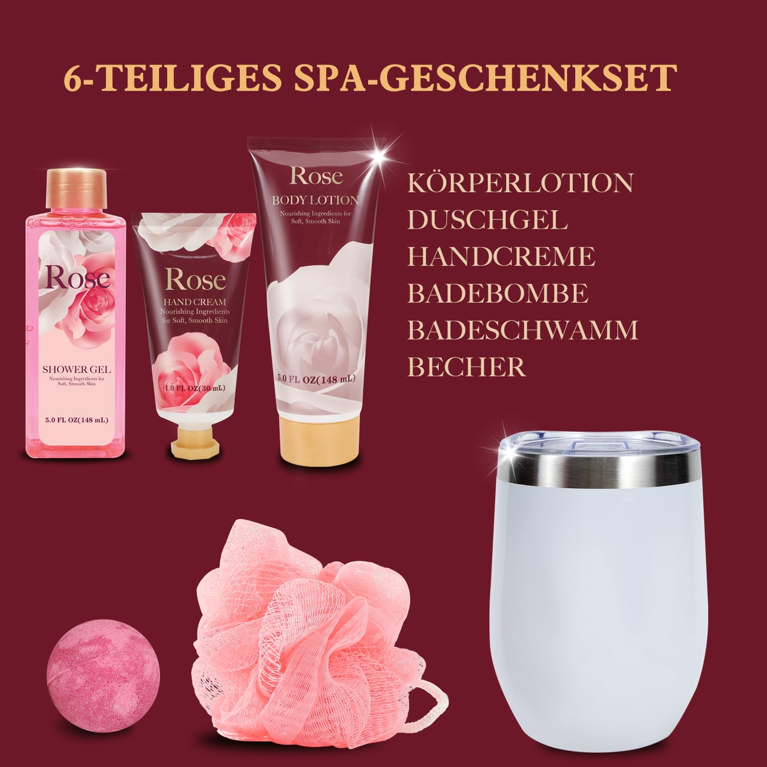 Detalle de SPA LUXETIQUE Wellness Geschenkset für Frauen – 6-teiliges Rosen-Duftpaket