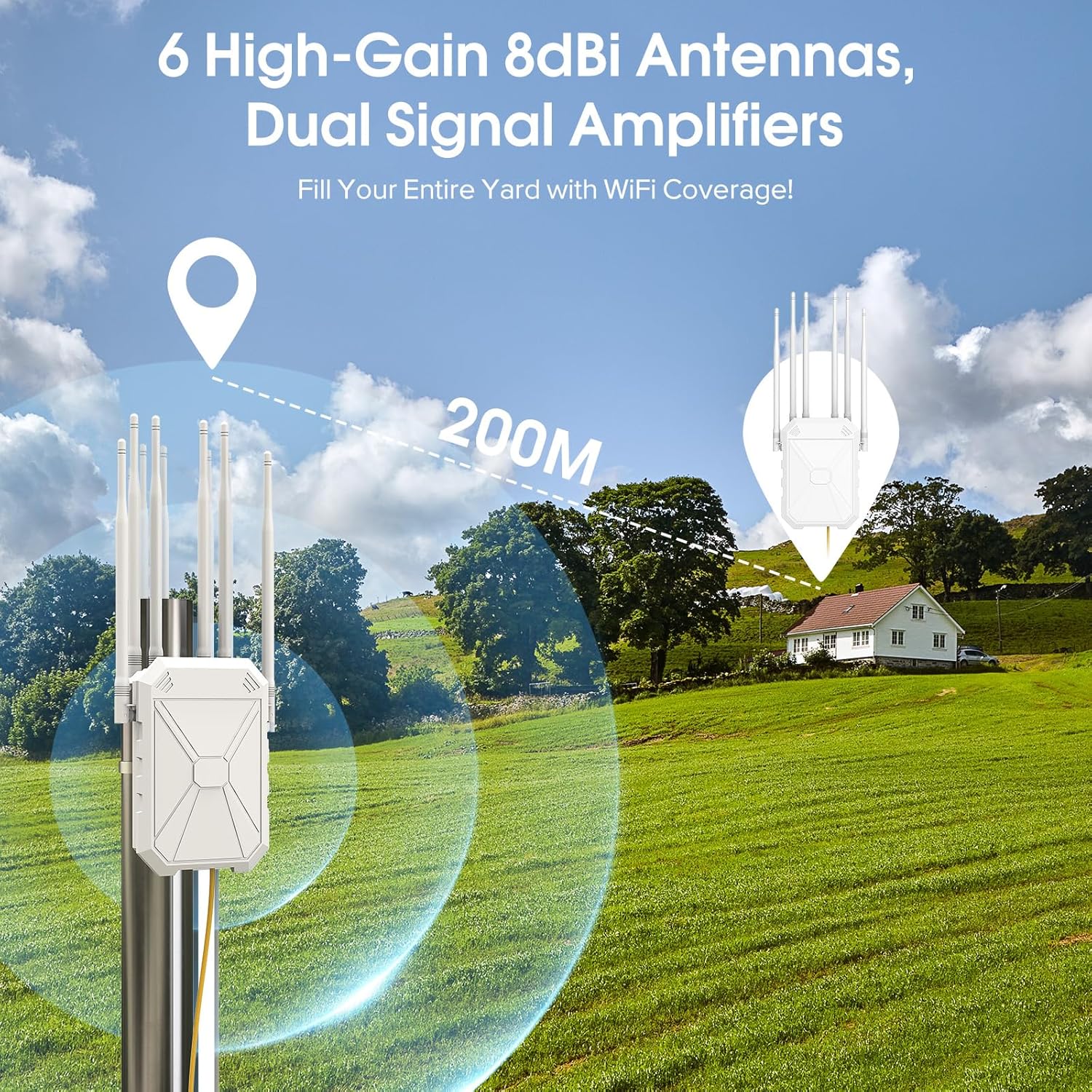Detalle 2 de AX1800 Outdoor WLAN Repeater – Dualband-WLAN mit 6 Antennen, IP67‑Wetterfest und PoE-Unterstützung